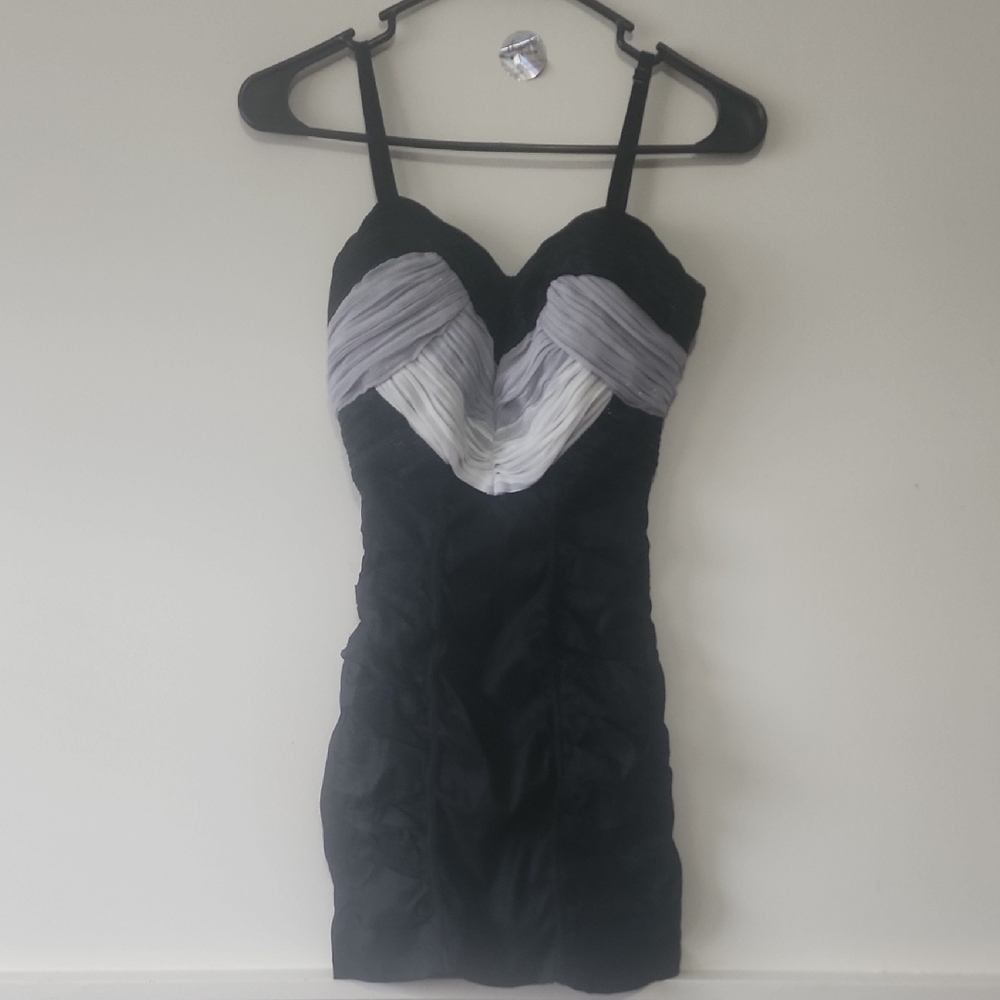Entry Black and Gray Bodycon Mini Dress Spaghetti Strap